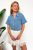 Light Blue / S Fresh Edit Denim Button Down Top - Madison and Mallory
