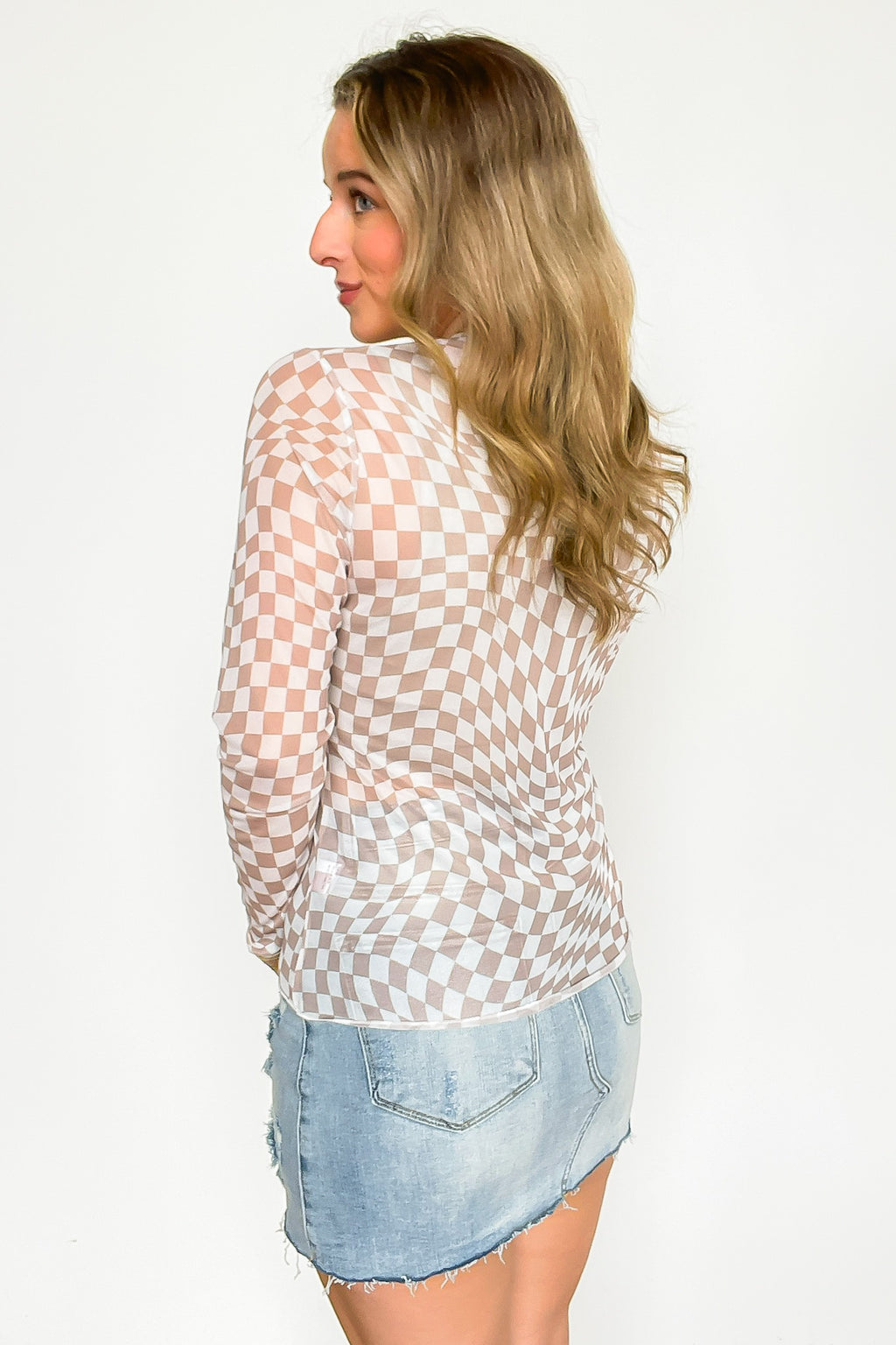 Fresh Take Checkered Print Mesh Layering Top - FINAL SALE - Madison and Mallory
