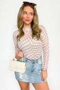 Ivory Taupe / S Fresh Take Checkered Print Mesh Layering Top - FINAL SALE - Madison and Mallory