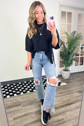 Black / S Freyah Relaxed Mineral Wash Dolman Sleeve Top - BACK IN STOCK - Madison and Mallory