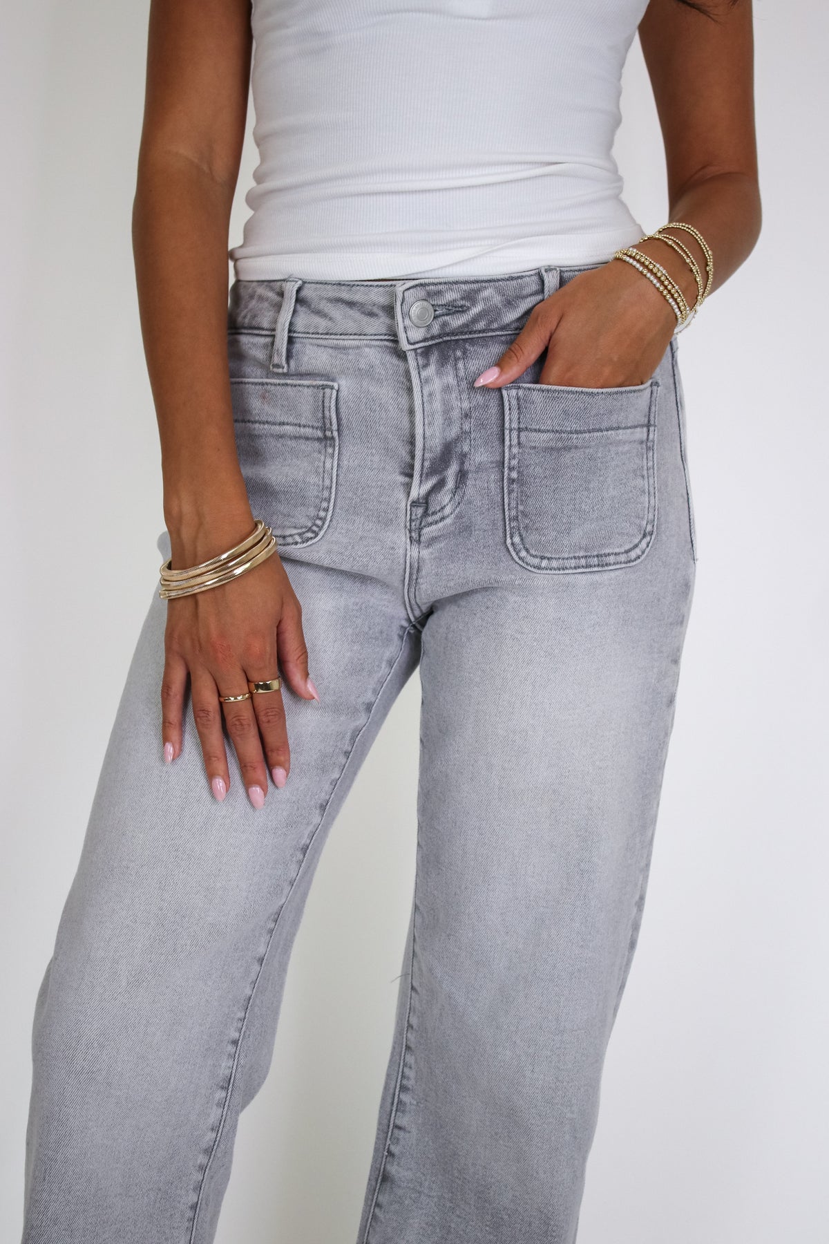 Front Row High Rise Patch Pocket Jeans - Madison and Mallory