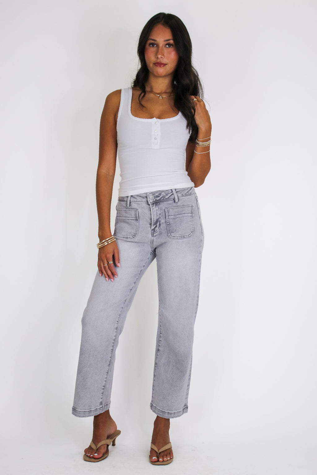 Front Row High Rise Patch Pocket Jeans - Madison and Mallory