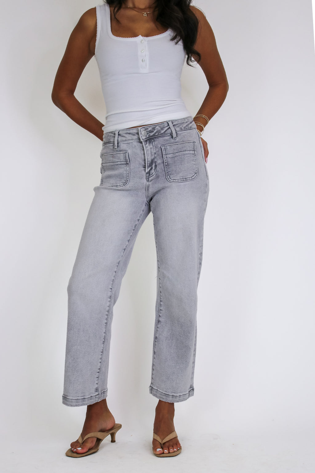 Front Row High Rise Patch Pocket Jeans - Madison and Mallory