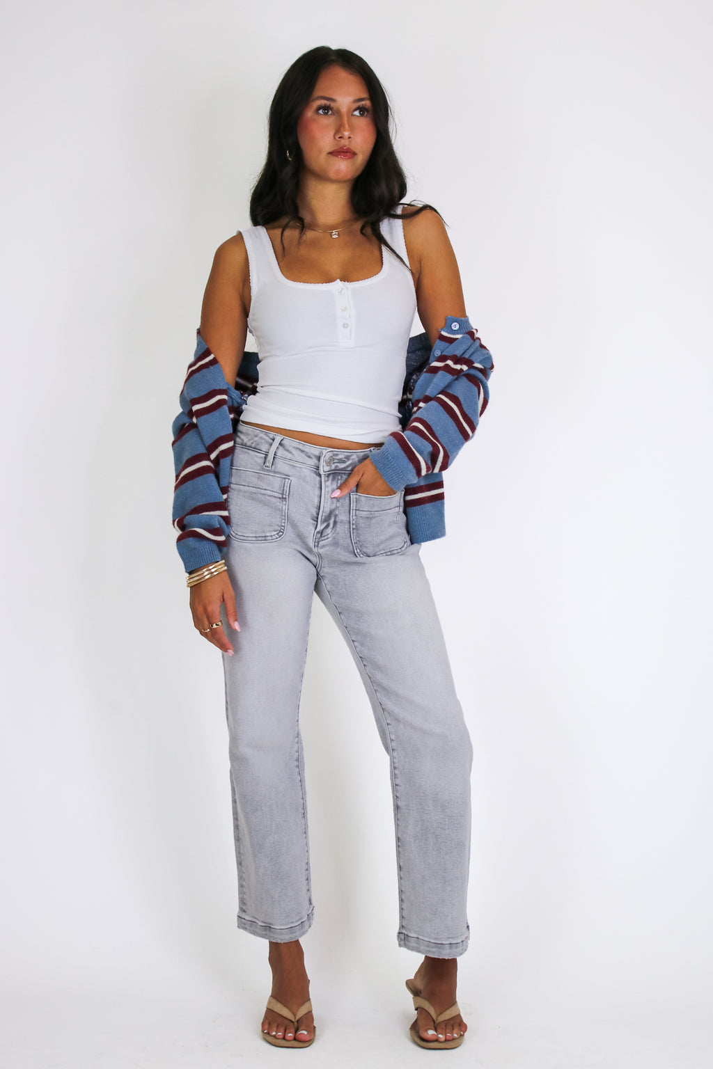 Front Row High Rise Patch Pocket Jeans - Madison and Mallory