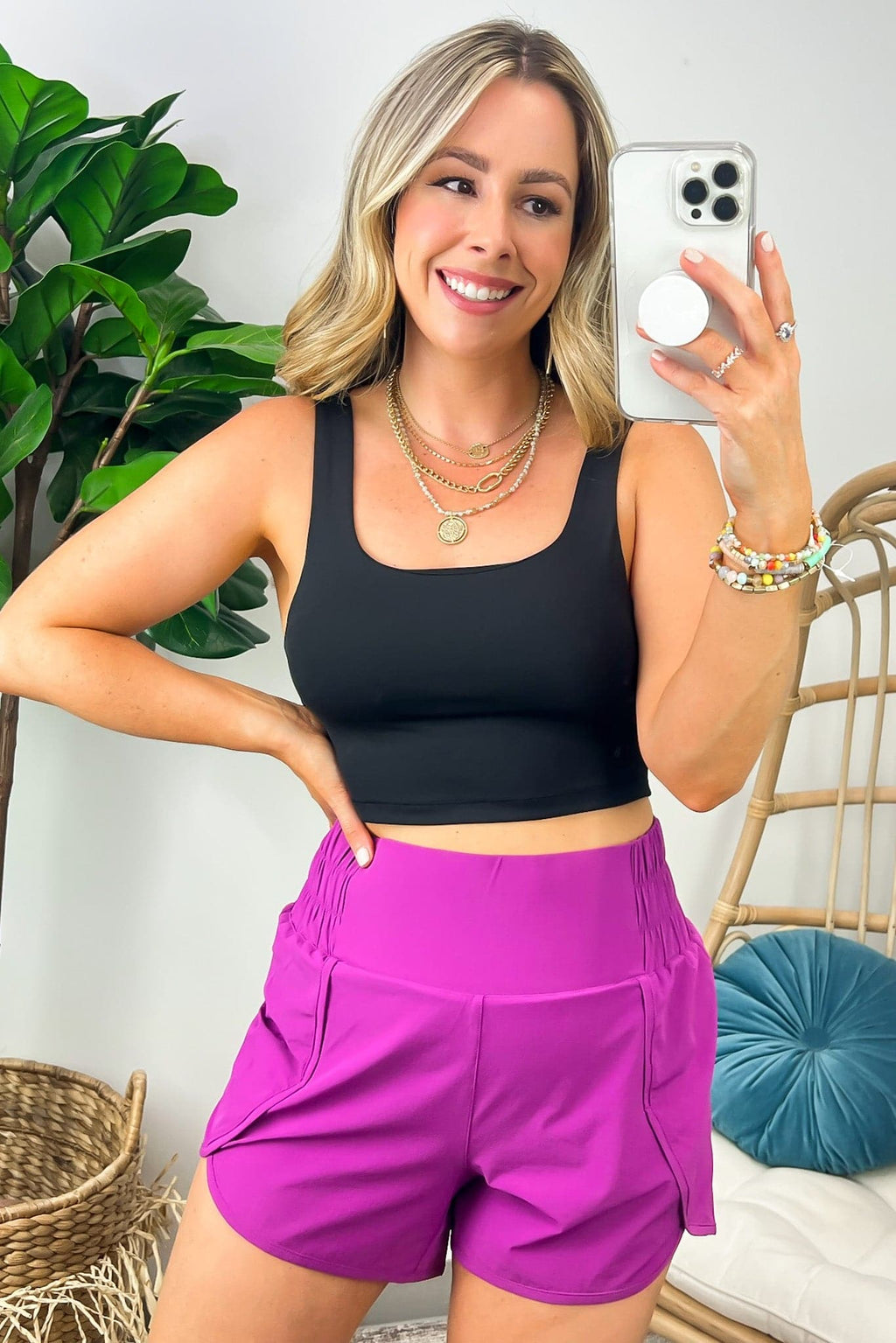  Galiot Smocked High Waist Scalloped Active Shorts - BACK IN STOCK - Madison and Mallory
