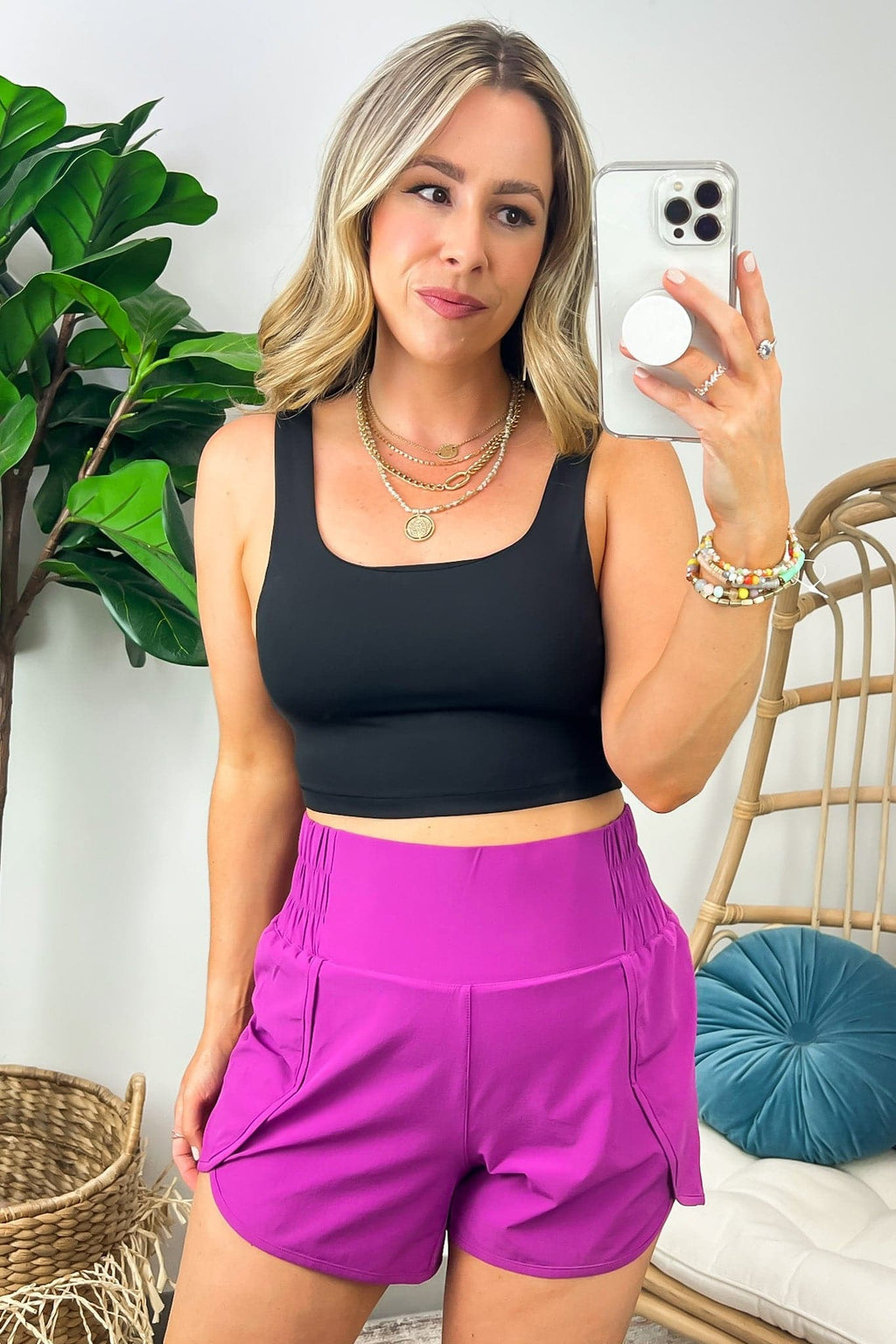  Galiot Smocked High Waist Scalloped Active Shorts - BACK IN STOCK - Madison and Mallory