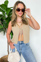 Gallery Stroll V-Neck Tie Front Knitted Vest - FINAL SALE - Madison and Mallory