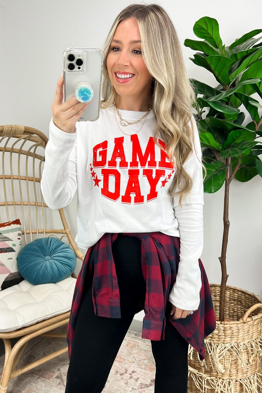 White / S Game Day Graphic Cropped Long Sleeve Tee - Madison and Mallory