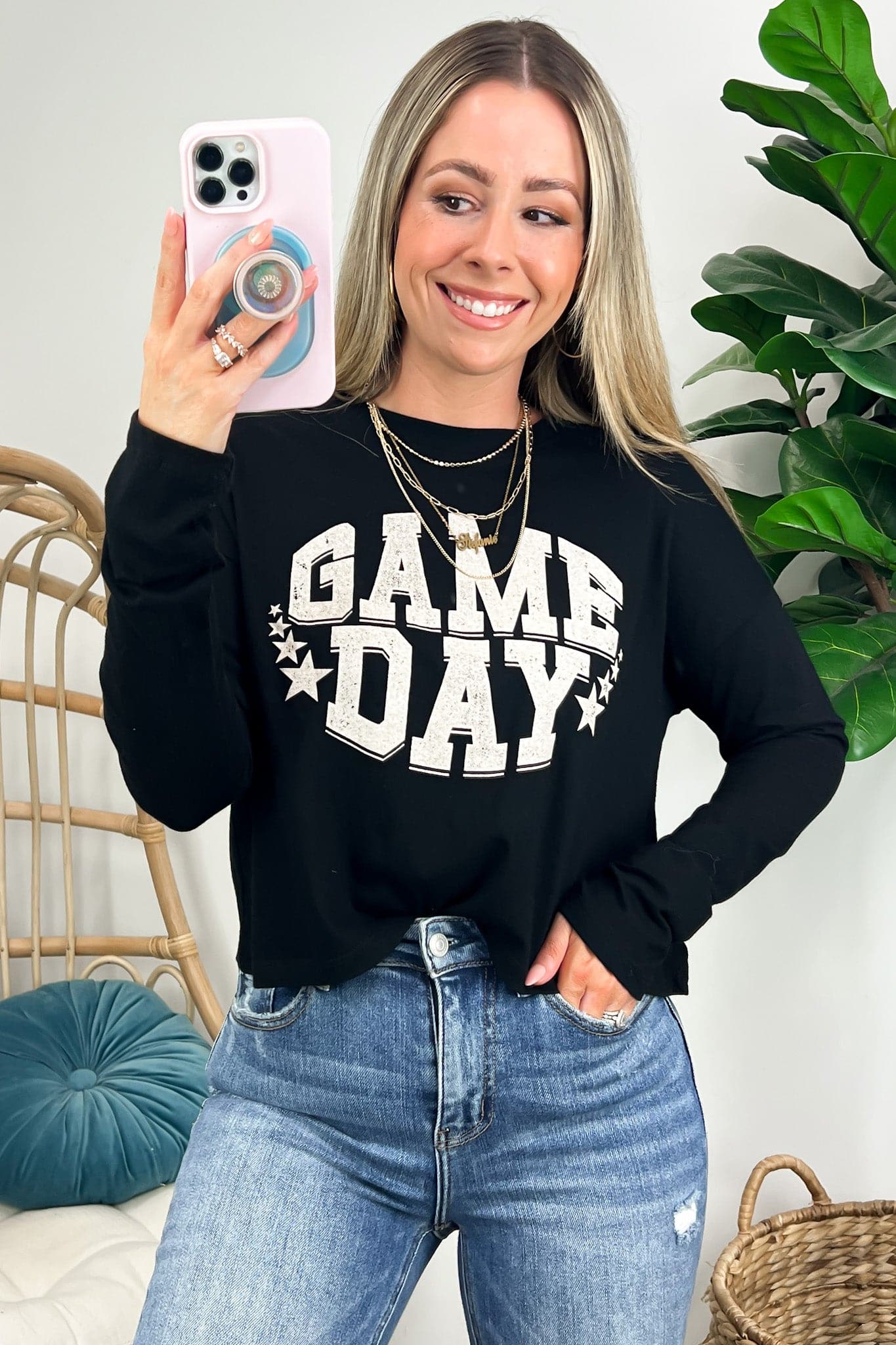  Game Day Graphic Cropped Long Sleeve Tee - Madison and Mallory