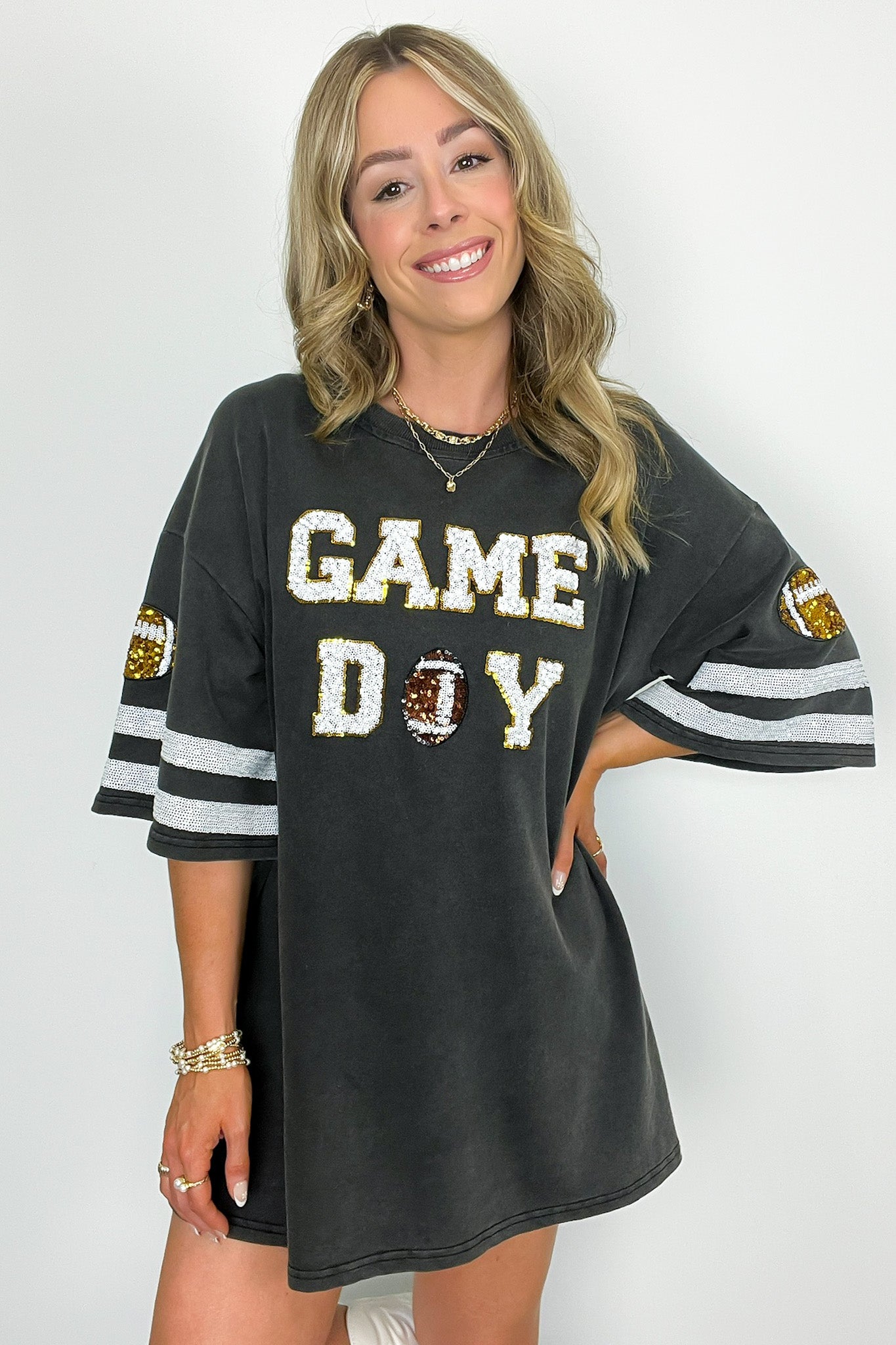 S / Black Game Day Varsity T-Shirt Dress - Madison and Mallory