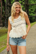 Garden Grace Floral Crochet Detail Tank Top - Madison and Mallory