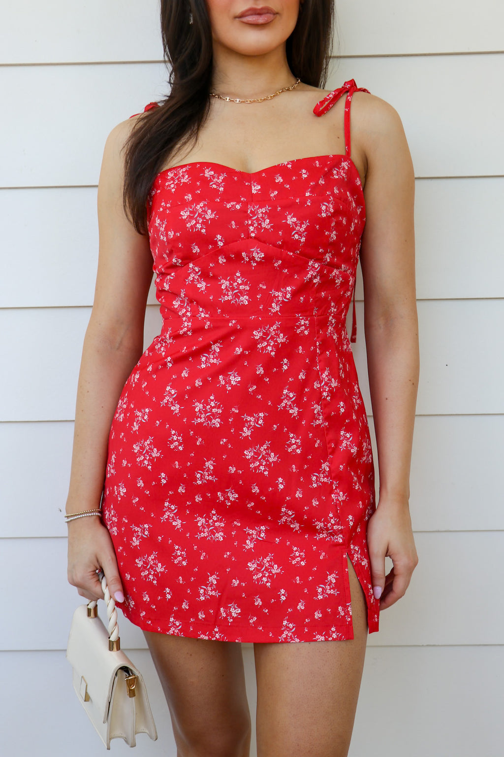 Red Multi / S Garden Petal Floral Print Shoulder Tie Romper - Madison and Mallory