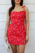 Red Multi / S Garden Petal Floral Print Shoulder Tie Romper - Madison and Mallory