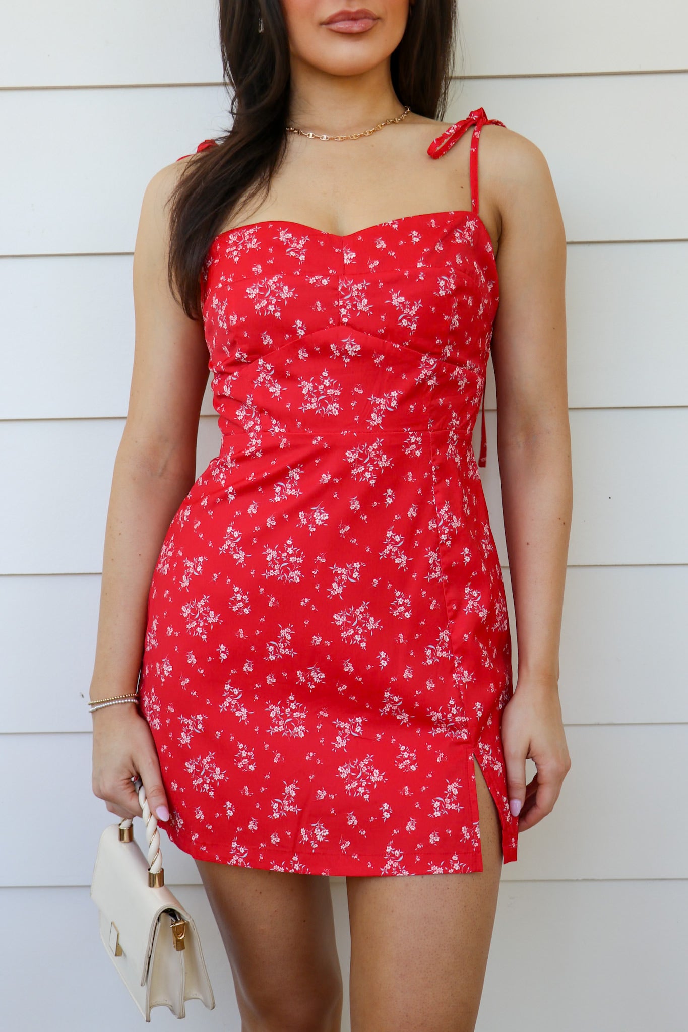 Red Multi / S Garden Petal Floral Print Shoulder Tie Romper - Madison and Mallory