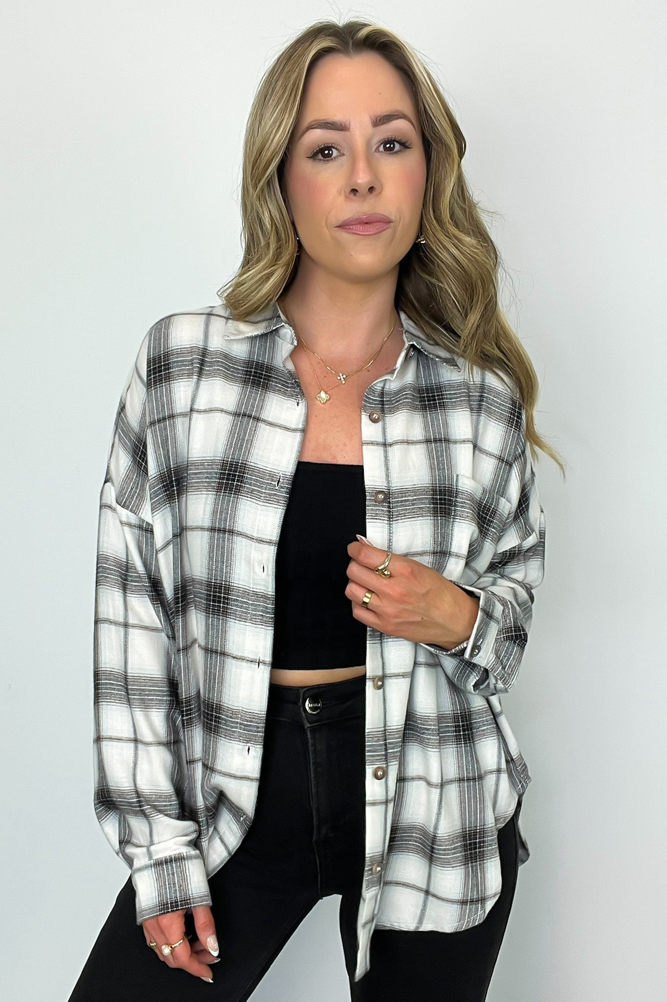  Gemini Plaid Button Down Top - FINAL SALE - Madison and Mallory