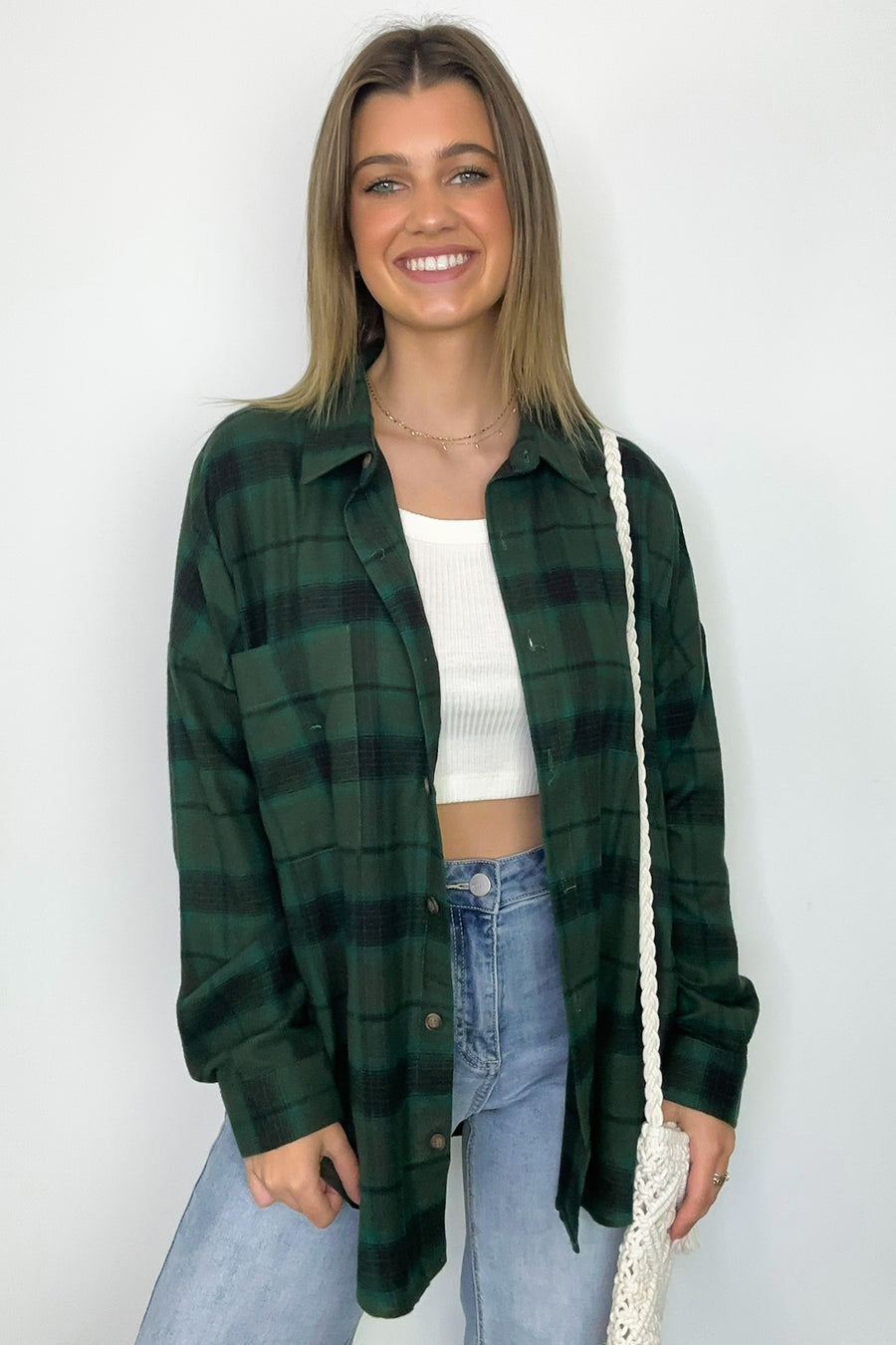 Hunter Green Multi / S Gemini Plaid Button Down Top - Madison and Mallory