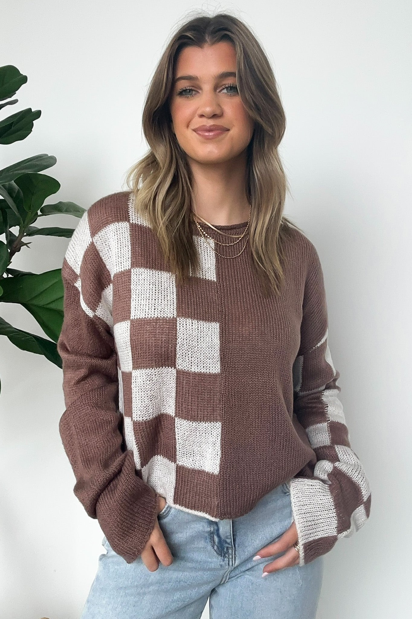  Gemma Color Block Checkered Sweater - Madison and Mallory