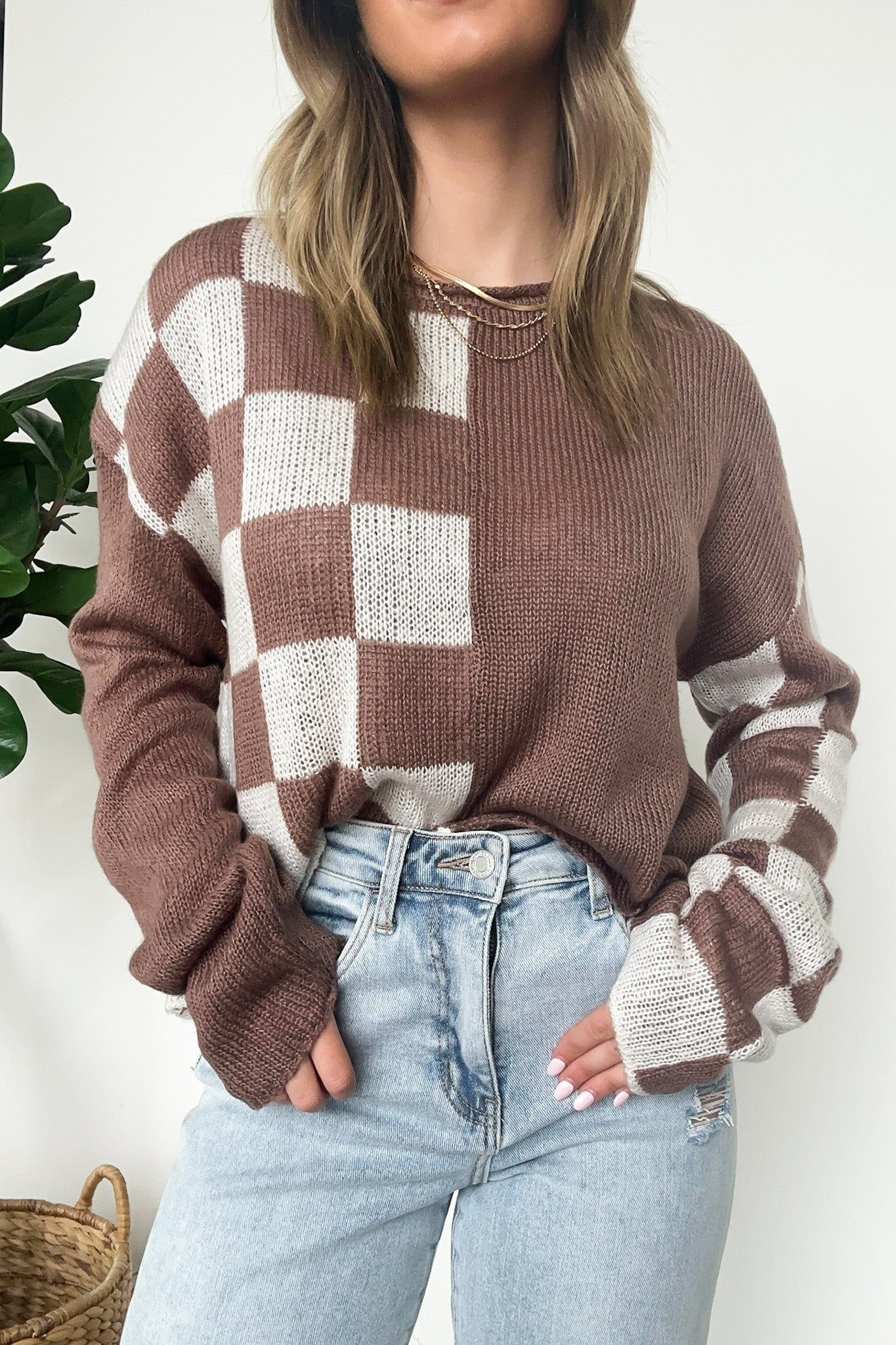  Gemma Color Block Checkered Sweater - Madison and Mallory