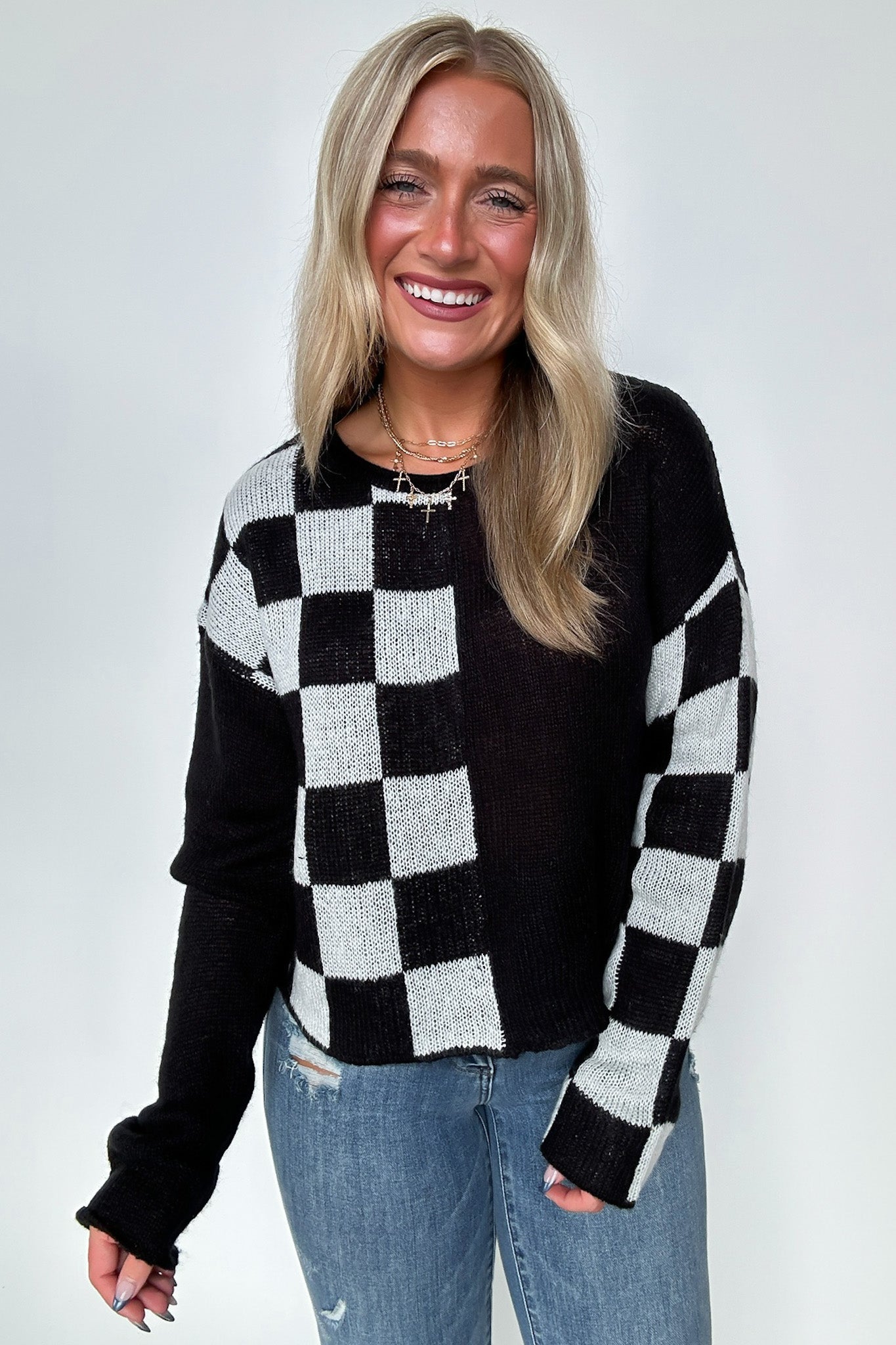  Gemma Color Block Checkered Sweater - Madison and Mallory