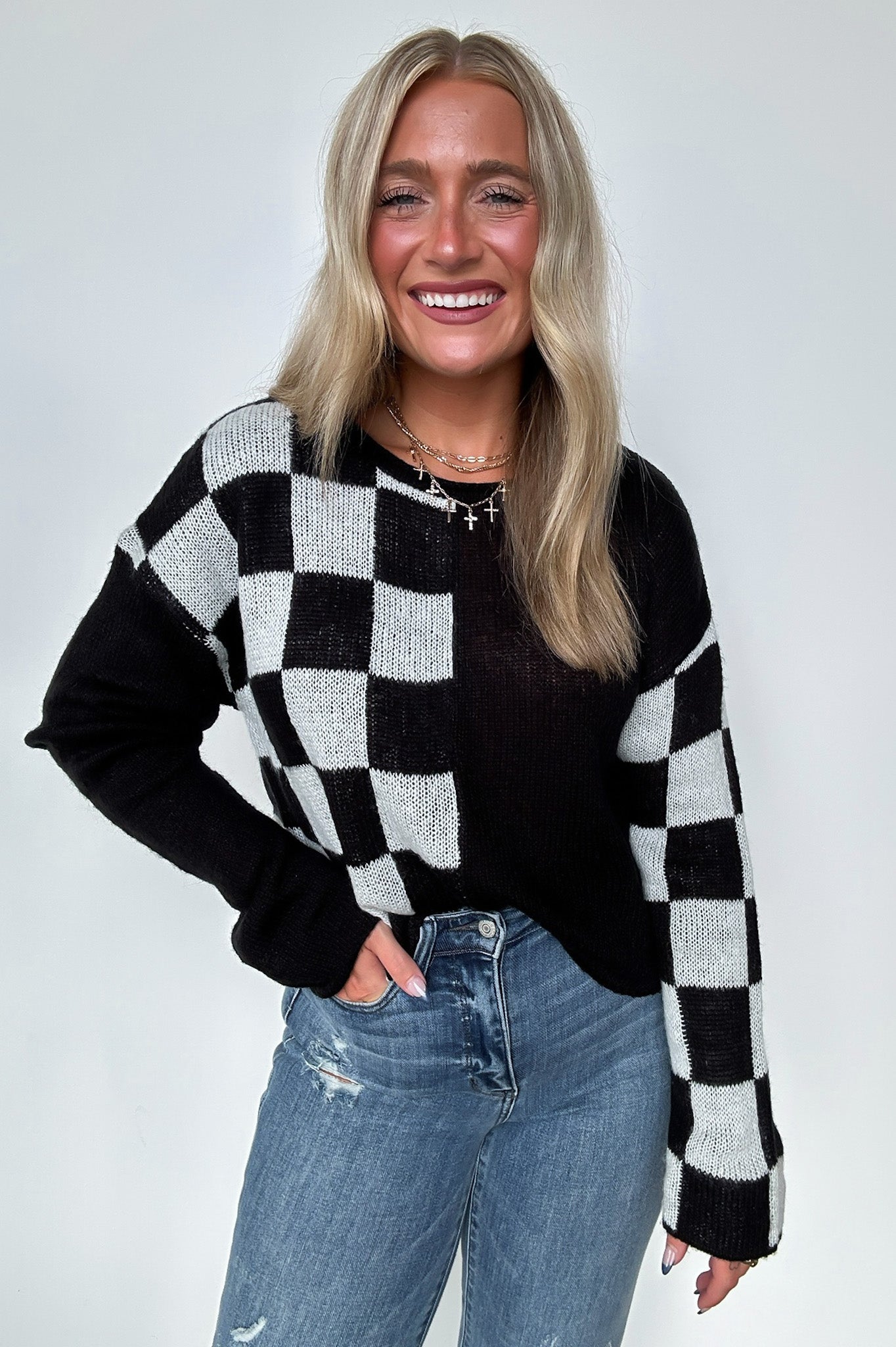  Gemma Color Block Checkered Sweater - Madison and Mallory