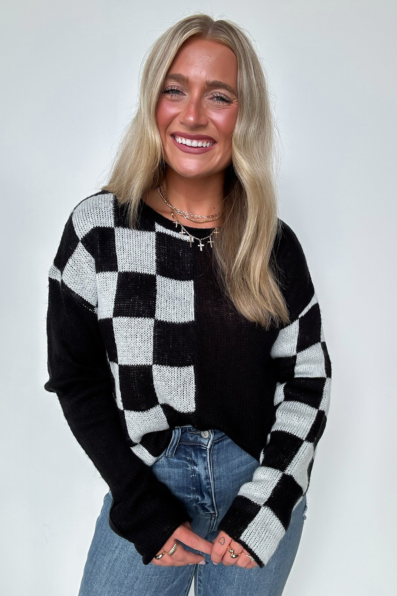  Gemma Color Block Checkered Sweater - Madison and Mallory