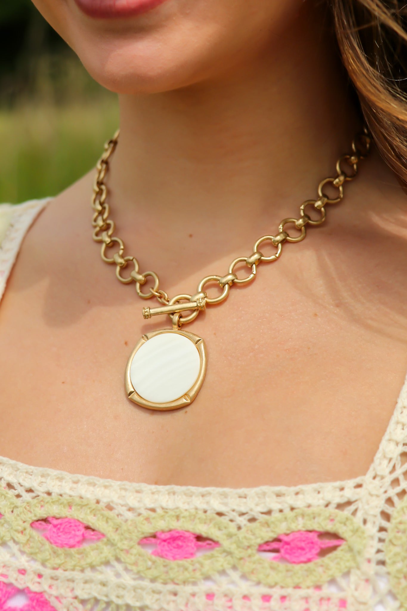 Gentle Glow Mother Of Pearl Disc Pendant Necklace - Madison and Mallory