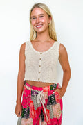 OS / Tan Gentle Loom Crochet Button Tank Top - Madison and Mallory