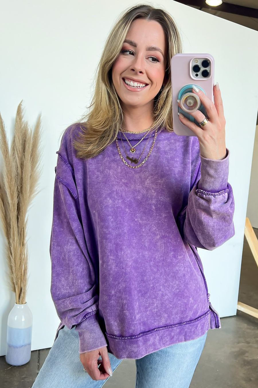 Violet / SM Gerardi Acid Wash Exposed Seam Sweatshirt - BACK IN STOCK - Madison and Mallory
