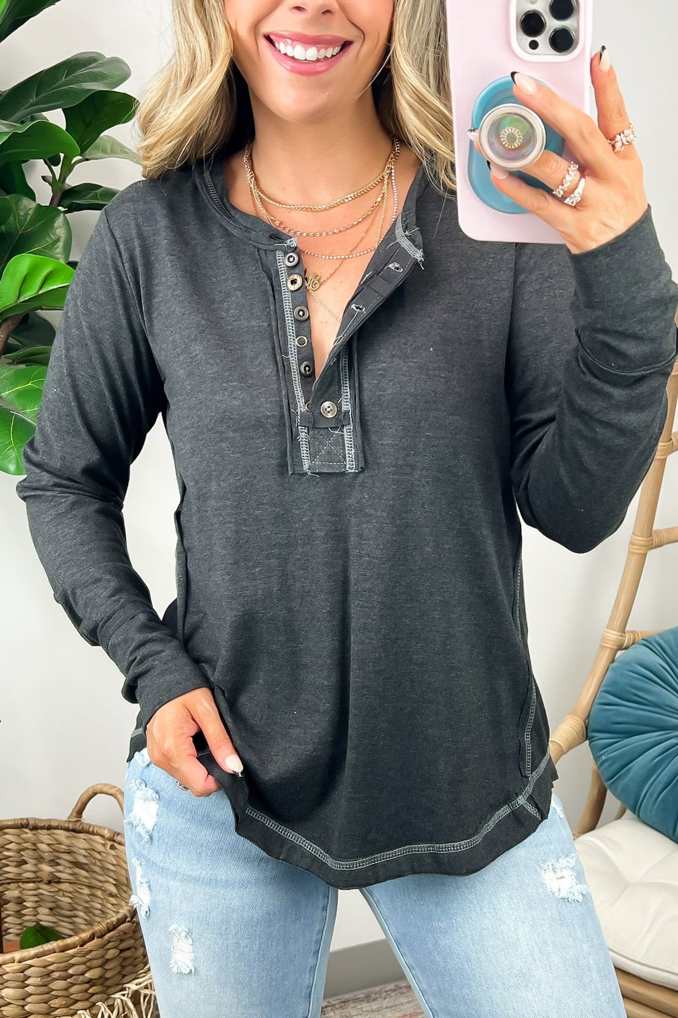 Charcoal / S Gessi Thumb Hole Henley Top - Madison and Mallory
