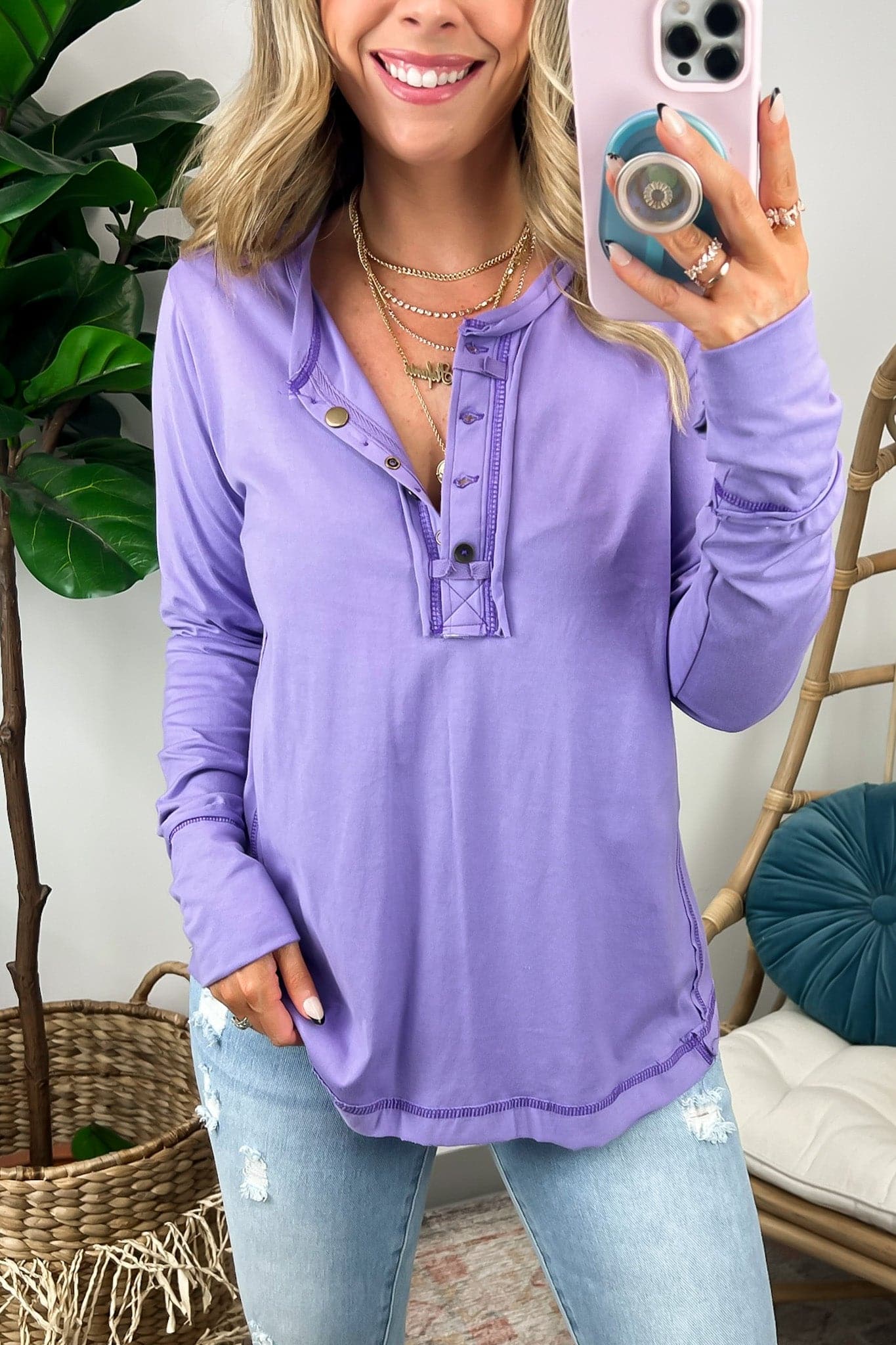 Lavender / S Gessi Thumb Hole Henley Top - Madison and Mallory
