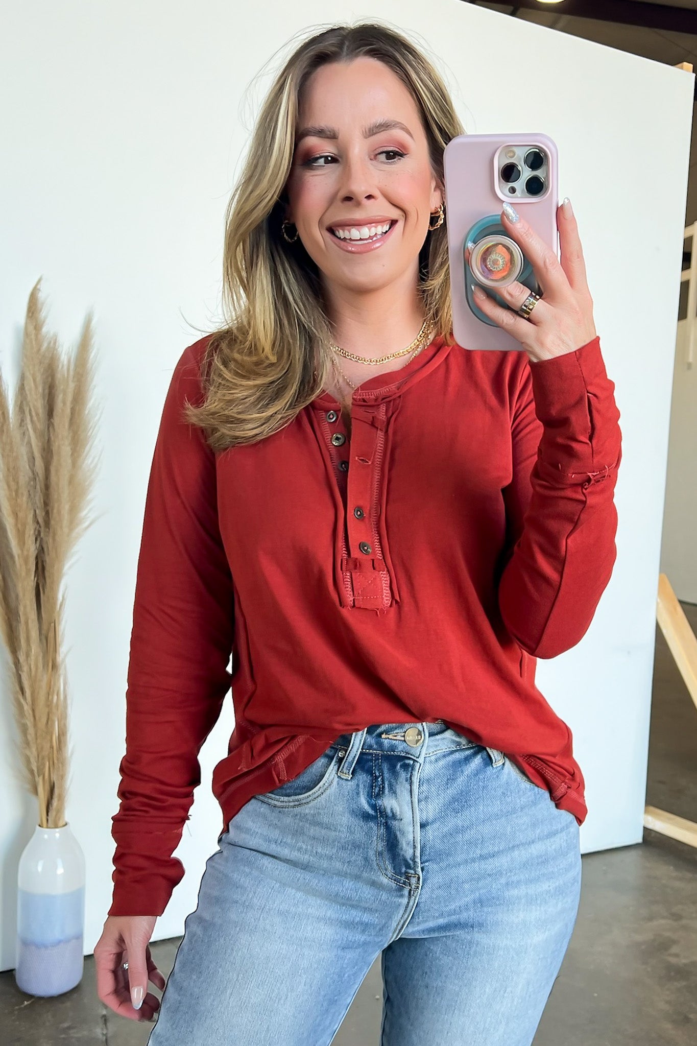 Gessi Thumb Hole Henley Top - FINAL SALE · Madison + Mallory