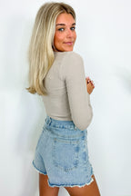 Get the Vibe Double Button Distressed Denim Shorts - FINAL SALE - Madison and Mallory