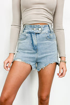 S / Light Denim Get the Vibe Double Button Distressed Denim Shorts - FINAL SALE - Madison and Mallory