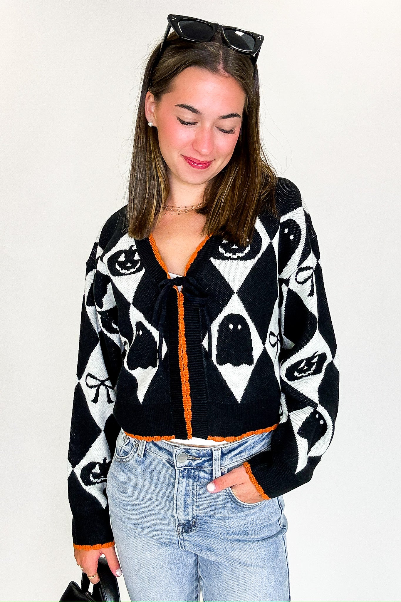 Ghoul Grid Argyle Knit Cardigan - Madison and Mallory
