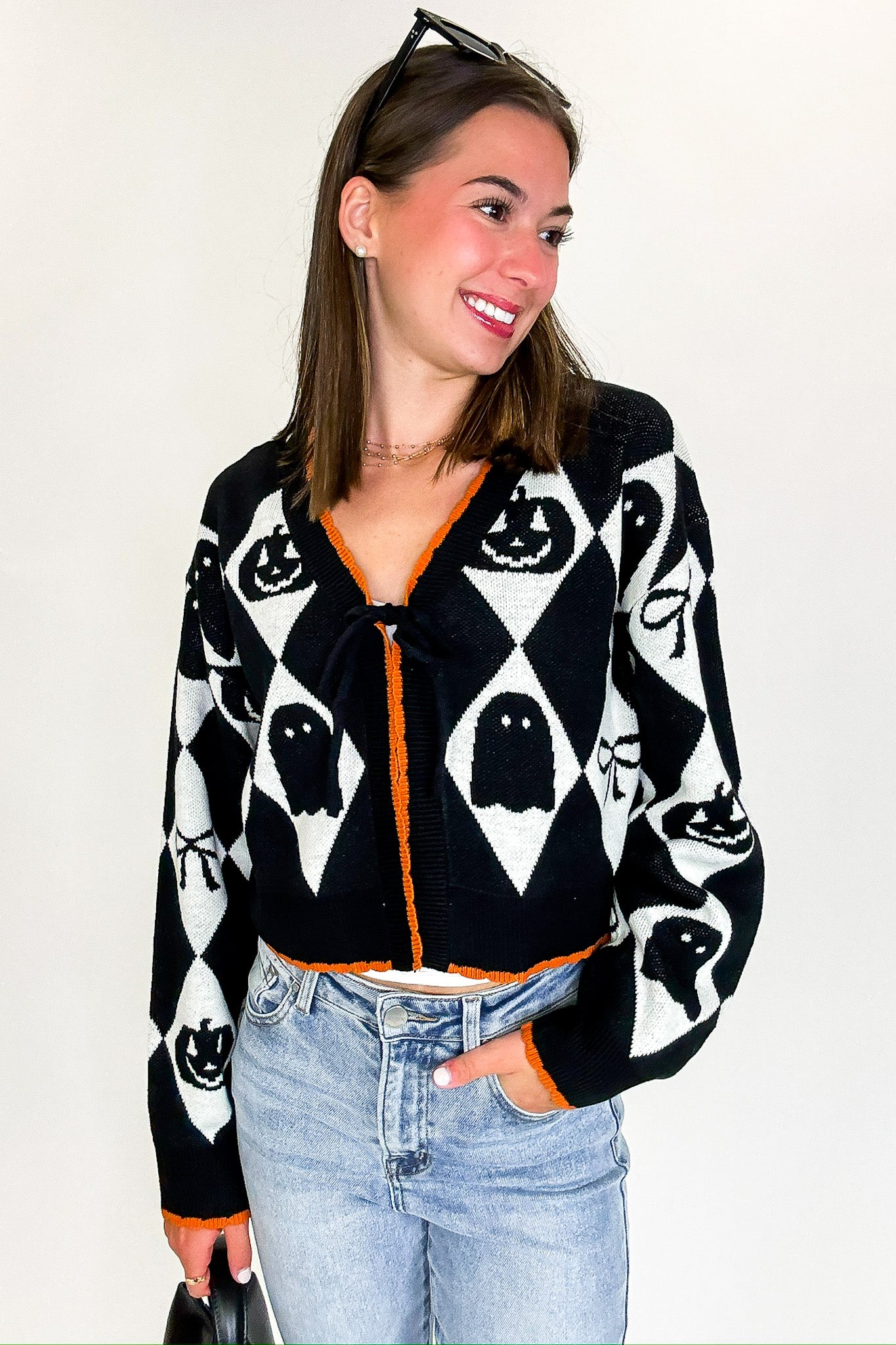 Ghoul Grid Argyle Knit Cardigan - Madison and Mallory