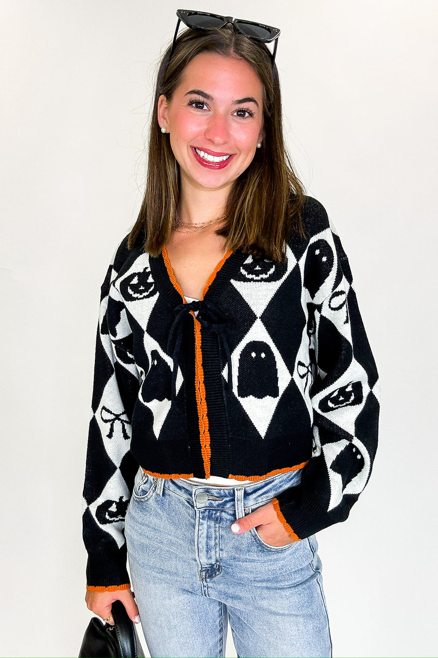S / Black Ghoul Grid Argyle Knit Cardigan - Madison and Mallory