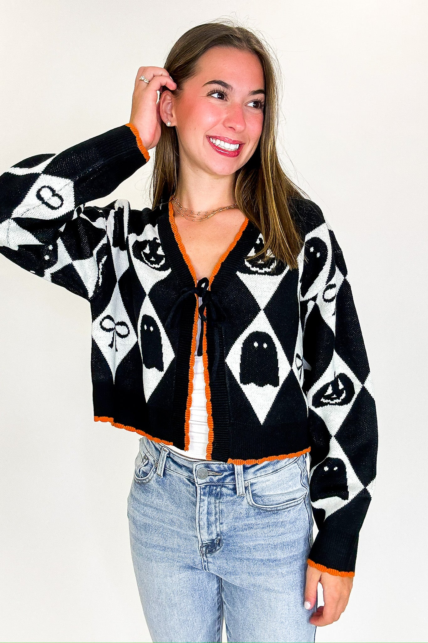 Ghoul Grid Argyle Knit Cardigan - Madison and Mallory