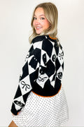 S / Black Ghoul Grid Argyle Knit Cardigan - FINAL SALE - Madison and Mallory