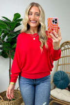 Ruby / S Gineva Ribbed Batwing Boatneck Lightweight Sweater - FINAL SALE - Madison and Mallory