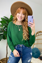 Dark Green / S Gineva Ribbed Batwing Boatneck Lightweight Sweater - FINAL SALE - Madison and Mallory