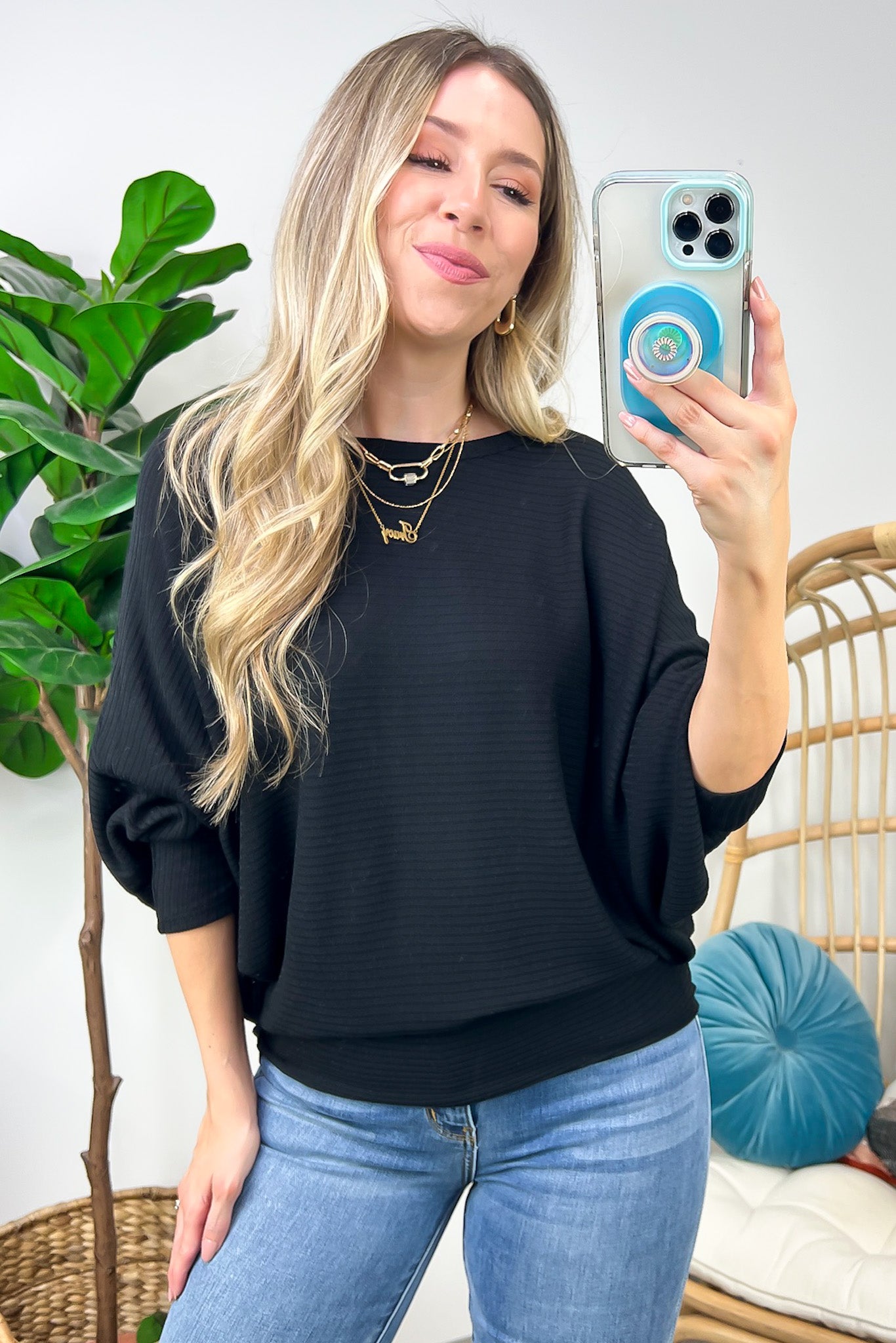  Gineva Ribbed Batwing Boatneck Lightweight Sweater - FINAL SALE - Madison and Mallory