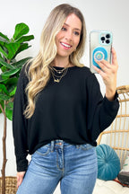 Black / S Gineva Ribbed Batwing Boatneck Lightweight Sweater - FINAL SALE - Madison and Mallory