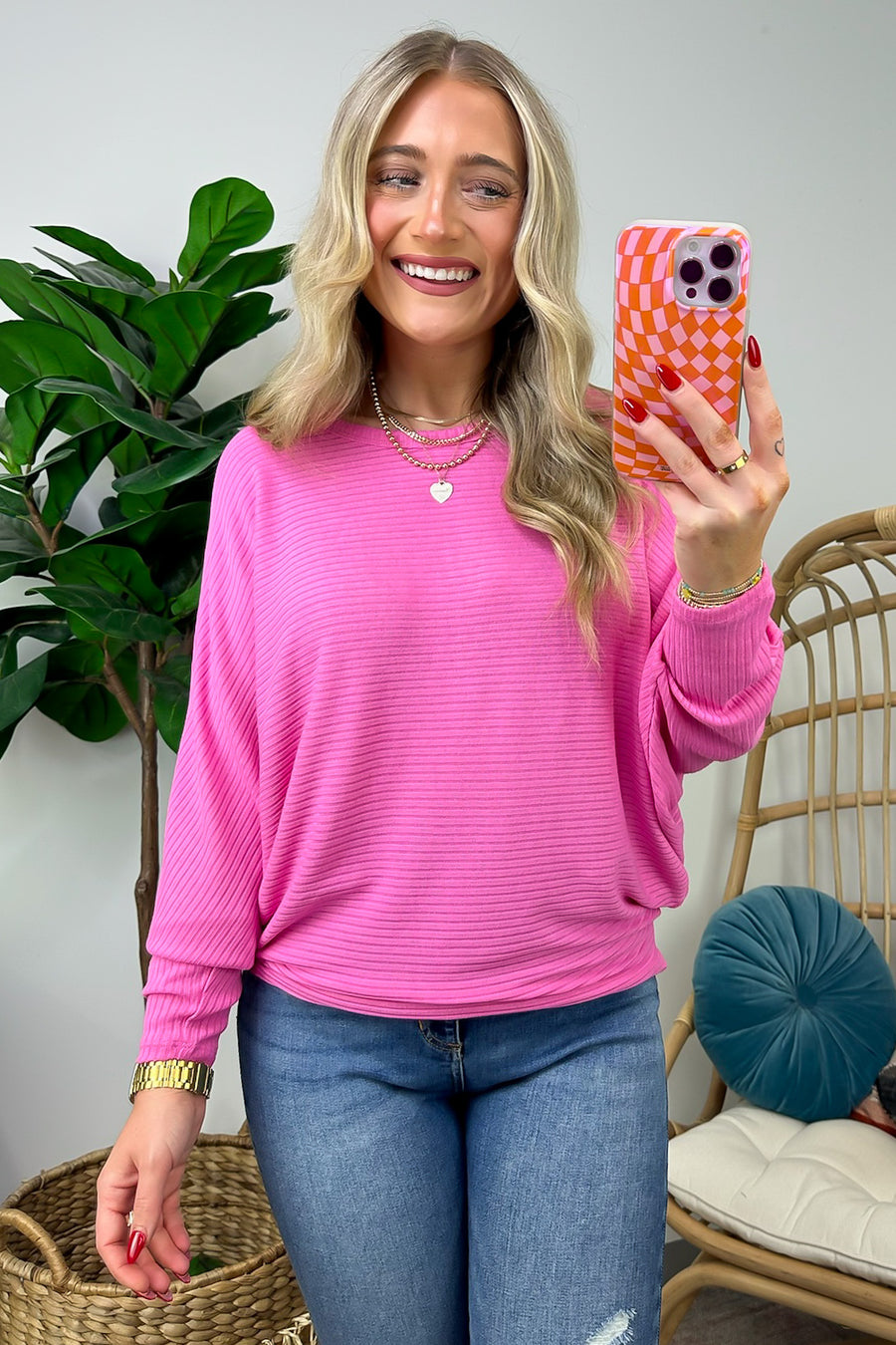 Candy Pink / S Gineva Ribbed Batwing Boatneck Lightweight Sweater - FINAL SALE - Madison and Mallory