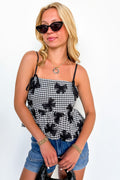 Black / S Gingham Charm Bow Mesh Detail Top - Madison and Mallory