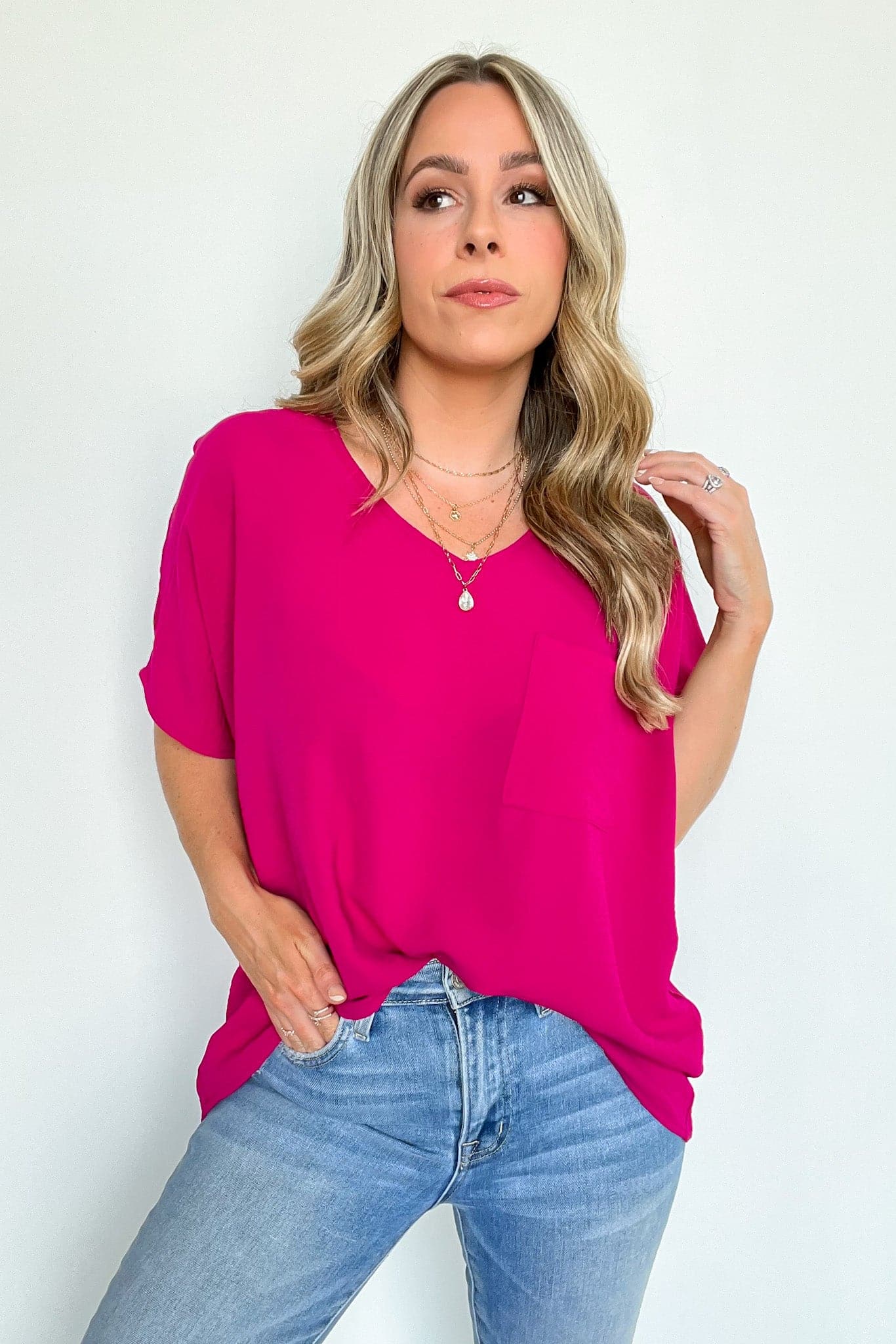 Magenta / S Gisella V-Neck Dolman Top - FINAL SALE - Madison and Mallory