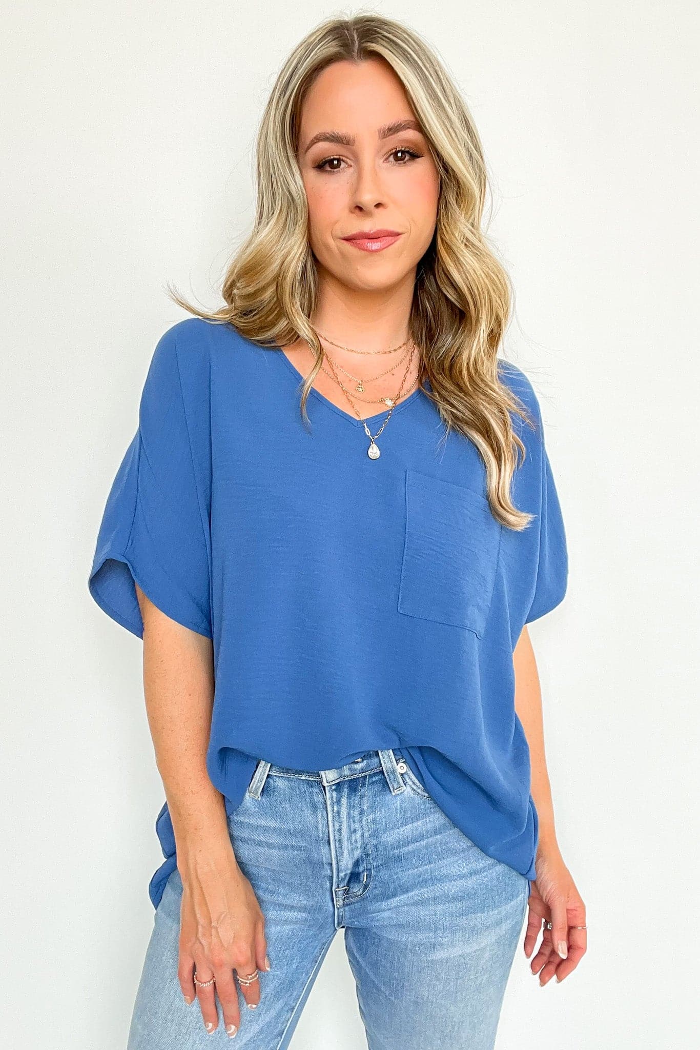 Denim / S Gisella V-Neck Dolman Top - FINAL SALE - Madison and Mallory