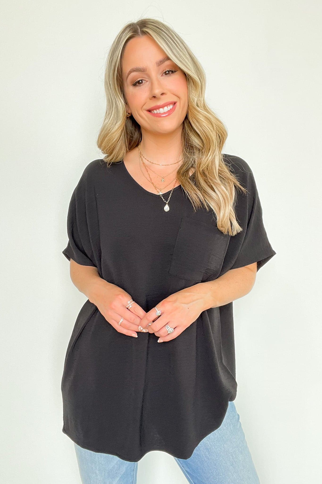 Black / S Gisella V-Neck Dolman Top - FINAL SALE - Madison and Mallory