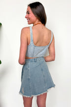 Glam West Rhinestone Detail Denim Corset Top - Madison and Mallory
