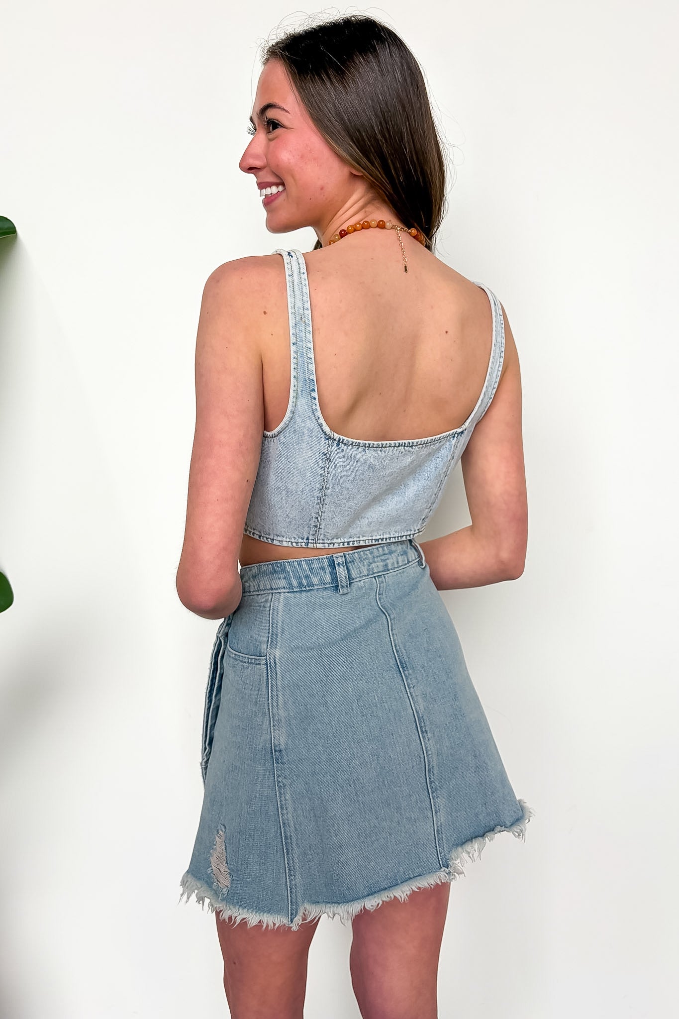 Glam West Rhinestone Detail Denim Corset Top - Madison and Mallory