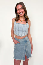 Glam West Rhinestone Detail Denim Corset Top - Madison and Mallory
